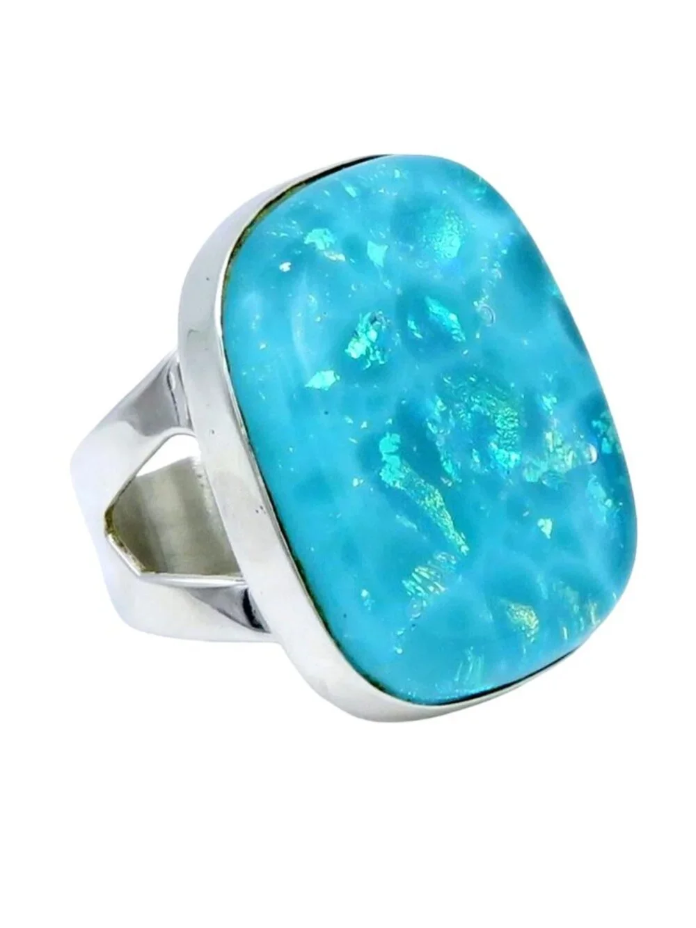 Jay King DTR Sterling Silver Aqua Blue Dichroic Glass Ring Size 7